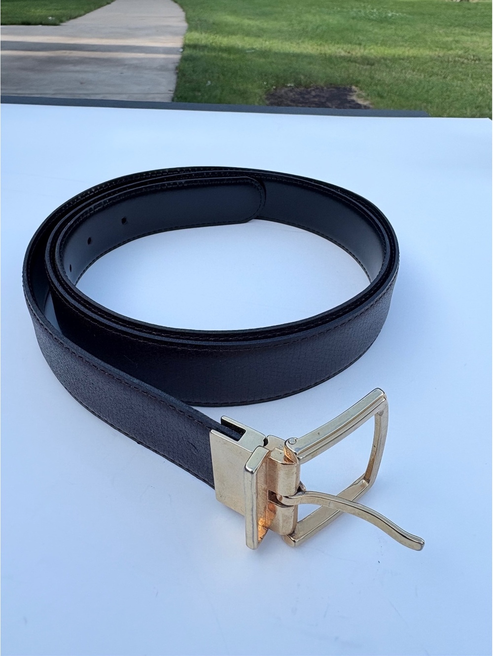 Leather Belt Size 44 Black Reversible Genuine Leather Gold Tone Buckle Uruguay